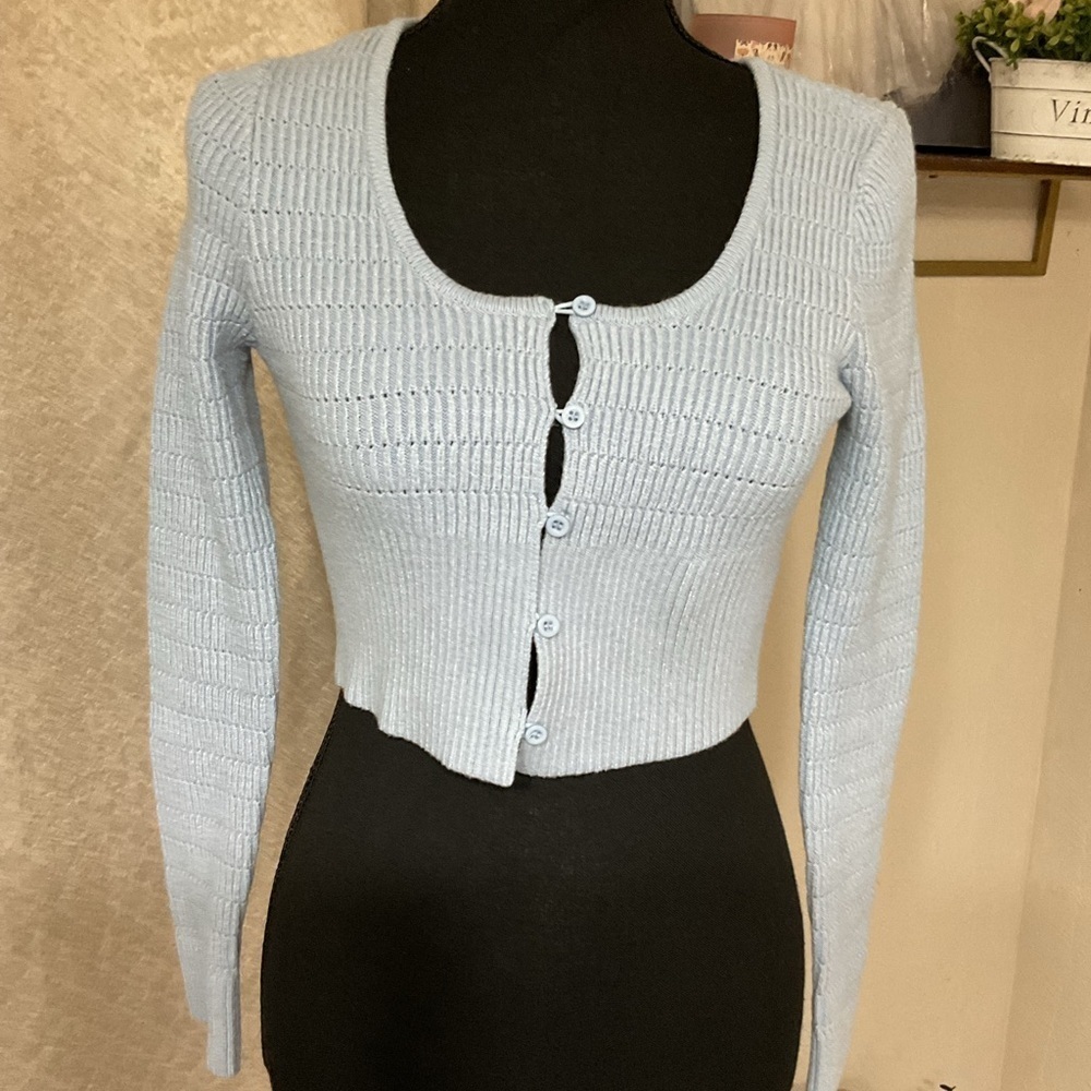 La Hearts Sky Blue Knit Cardigan